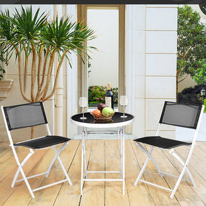 High quality and brand new<br>Including 2 chairs  and 1 coffee table with glass top<br>Durable textile fiber material<br>Sturdy steel frame<br>Folding frame make it convenient to store and move<br>The reinforced glass table top greatly increases the durab