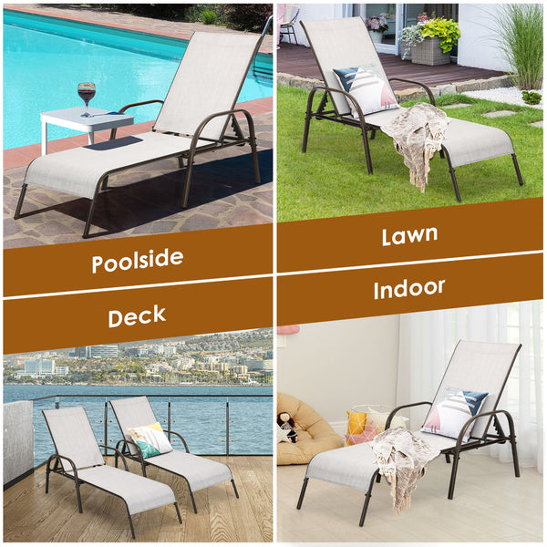 Don't leave the lounge chairs outside in raining days for prolonging its' using life <br>Made of Sun-proof and breathable fabric for long-lasting use <br>Powder coated steel frame provides sturdy support <br>Thick legs and anti-slip pads provide extra sta