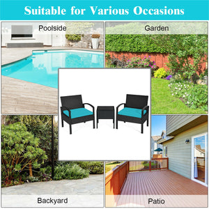 This rattan patio conversation set which will provide you a comfortable experience in your leisure time. Â  This set of outdoor furniture is made of high-quality rattan and strong steel  which is durable and has a long service life. The thick soft cushion