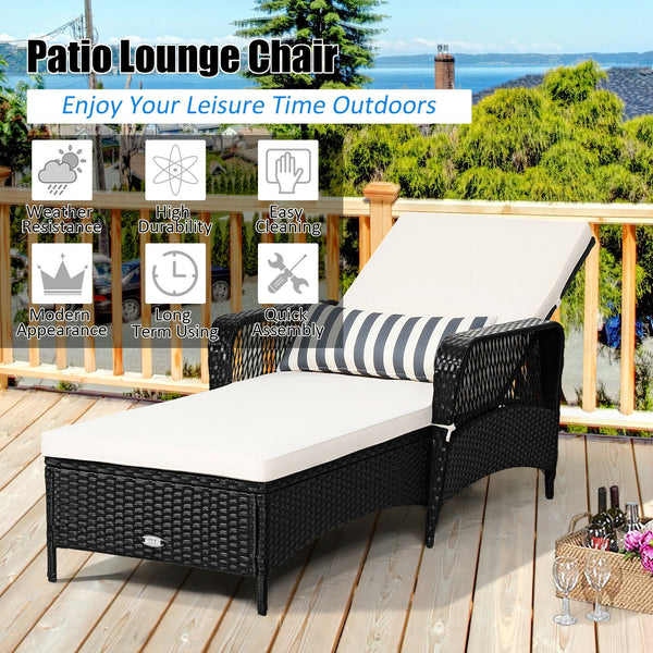 6-Gear adjustable backrest meets various sitting needs<br>Thick padded cushion and lumbar pillow for a comfortable experience<br>Weather-resistant PE wicker rattan chairs for indoor and outdoor use<br>Non-slip and anti-scratch foot pads ensure safe using 