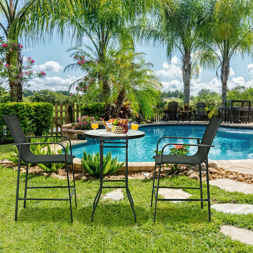 High quality tempered glass tabletop is studier and safer to use Water-wave surface adds a touch of elegance to your outdoors Breathable fabric for cool sitting experience even in the hot summer Brings ultimate comfort with comfortable armrests and footre