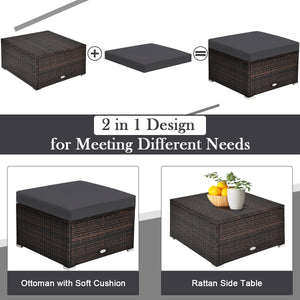 Includes 2 corner sofas  1armless table and 1 ottoman for versatile use<br>Sturdy powder-coated steel frame provides strong durability and stability<br>All-weather and wear-resistant PE rattan provides a long service life<br>Thick and soft sponge padded c