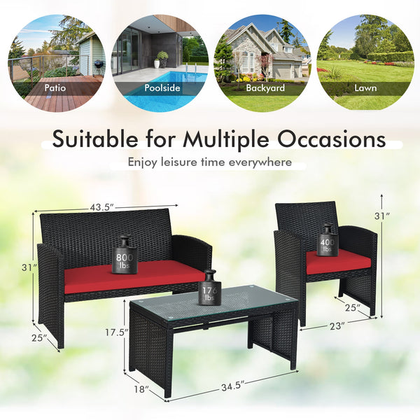 Comes with foot pads to protect the floor and add stability to the set<br>High-quality rattan and steel materials are used to ensure a long lifespan<br>PE rattan is waterproof and corrosion resistant<br>Suitable for balcony  rooftop  backyard  poolside  a