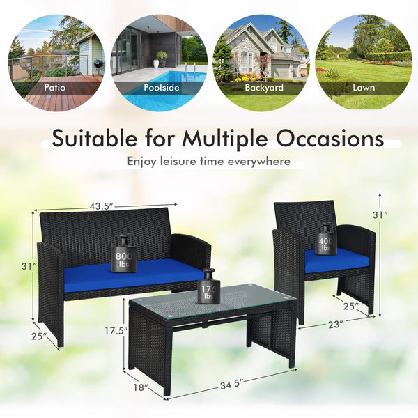 Comes with foot pads to protect the floor and add stability to the set<br>High-quality rattan and steel materials are used to ensure a long lifespan<br>PE rattan is waterproof and corrosion resistant<br>Suitable for balcony  rooftop  backyard  poolside  a