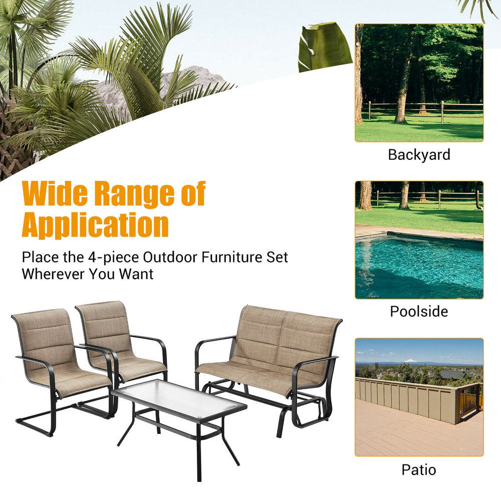 Create a cozy space to entertain your beloved family and friends with this 4-piece outdoor patio furniture set! Â  Based on your available space  this 4-piece patio conversation set provides 4 different combinations for you to select. Besides  you can als