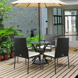High-quality PE rattan for weather-resistant<br>Sturdy steel frame with powder-coated for rustproof<br>Avoid scratching the floor with anti-slip foot pads<br>Come with a strong loading capacity of up to 400 lbs<br>Padded cushions for a comfy sitting exper