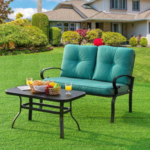 This premium outdoor patio conversation bench set will be a good choice for you. Â  This 2-Piece patio loveseat set includes 1 loveseat  1 coffee table  1 seat cushion and 2 back cushions  which is a great choice for your indoor and outdoor environment. Y