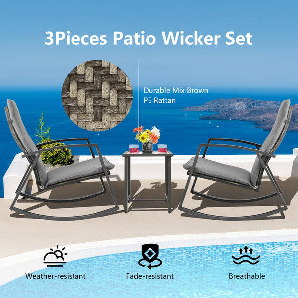 Made of high quality PE rattan and rustproof steel frame  this patio furniture set ensures long-lasting use and requires simple maintenance. Â  Comes with a breathable seat cushion with straps  you can fix or remove it easily. It is worth mentioning that 
