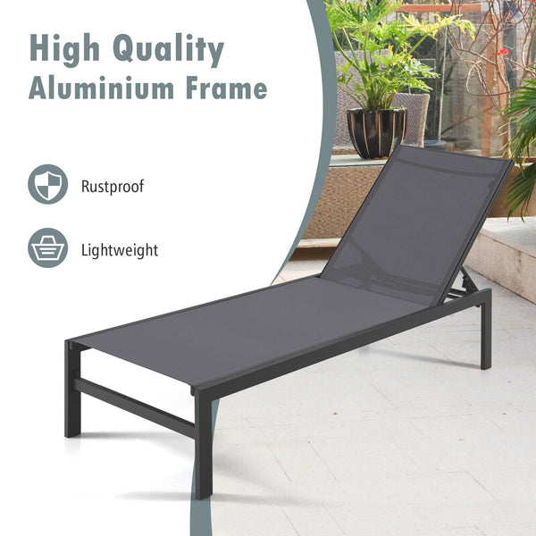 Lightweight and rustproof aluminium frame can stand the test of time<br>Premium fabric is quick-drying  breathable and durable<br>6-position adjustable recliner allows you to set a desired angle<br>This chaise lounge chair can be used completely flat<br>A
