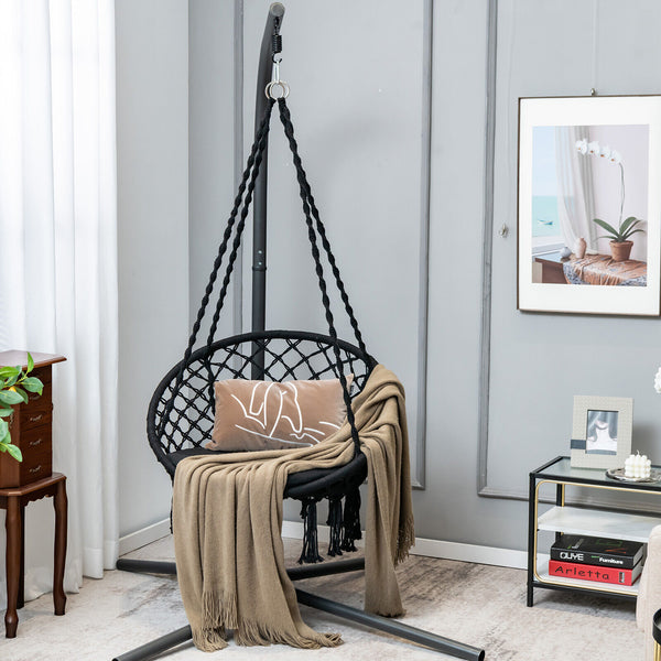 Great ways for indoor or outdoor relaxation with gentle swinging Inclined backrest and soft padded cushion for ultimate comfort Can be hung in 2 ways for different hanging places Included accessories (1 x S-shaped hook  1 x snap hook and 1 x strap) for gr