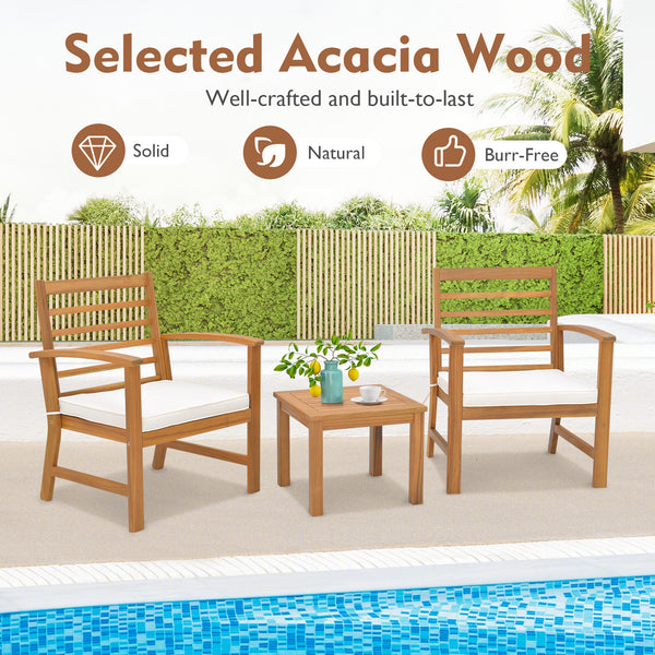 Sturdy acacia wood frame for lasting durability<br>Burr-free finish ensures a smooth and safe touch<br>Detachable cushion covers with practical zippers<br>High-density sponge for ultimate seating comfort<br>Ergonomic design supports and relaxes your body<