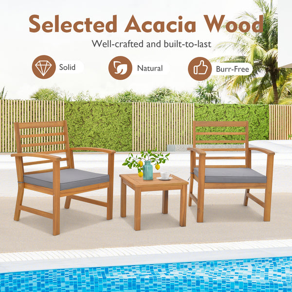 Sturdy acacia wood frame for lasting durability<br>Burr-free finish ensures a smooth and safe touch<br>Detachable cushion covers with practical zippers<br>High-density sponge for ultimate seating comfort<br>Ergonomic design supports and relaxes your body<