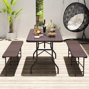 Features a weatherproof HDPE tabletop for extended outdoor use<br>Wood-like texture for more elegance<br>Honeycomb construction for added stability<br>Offers a spacious 6 x 2.5 ft tabletop for multiple food and drinks<br>Supported by robust and well-coate