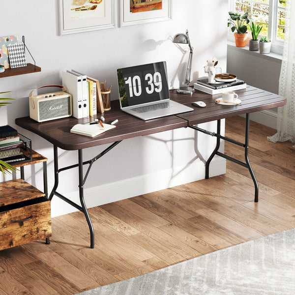 Features a weatherproof HDPE tabletop for extended outdoor use<br>Wood-like texture for more elegance<br>Honeycomb construction for added stability<br>Offers a spacious 6 x 2.5 ft tabletop for multiple food and drinks<br>Supported by robust and well-coate