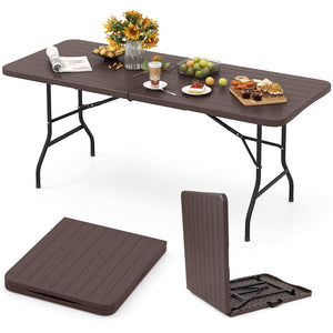 Features a weatherproof HDPE tabletop for extended outdoor use<br>Wood-like texture for more elegance<br>Honeycomb construction for added stability<br>Offers a spacious 6 x 2.5 ft tabletop for multiple food and drinks<br>Supported by robust and well-coate