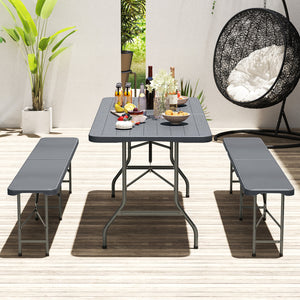 Features a weatherproof HDPE tabletop for extended outdoor use<br>Wood-like texture for more elegance<br>Honeycomb construction for added stability<br>Offers a spacious 6 x 2.5 ft tabletop for multiple food and drinks<br>Supported by robust and well-coate