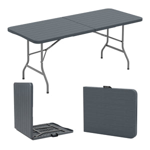 Features a weatherproof HDPE tabletop for extended outdoor use<br>Wood-like texture for more elegance<br>Honeycomb construction for added stability<br>Offers a spacious 6 x 2.5 ft tabletop for multiple food and drinks<br>Supported by robust and well-coate