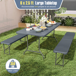 Features a weatherproof HDPE tabletop for extended outdoor use<br>Wood-like texture for more elegance<br>Honeycomb construction for added stability<br>Offers a spacious 6 x 2.5 ft tabletop for multiple food and drinks<br>Supported by robust and well-coate