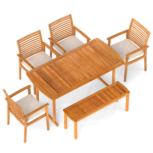 Â Solid acacia wood construction for long-lasting durability<br>Â Spacious tabletop comfortably accommodates up to 6 people<br>1.97â€ reserved umbrella hole with cover for shade on sunny days<br>Â Ergonomic backrest and armrests fit the natural contours 
