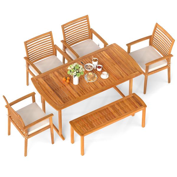 Â Solid acacia wood construction for long-lasting durability<br>Â Spacious tabletop comfortably accommodates up to 6 people<br>1.97â€ reserved umbrella hole with cover for shade on sunny days<br>Â Ergonomic backrest and armrests fit the natural contours 