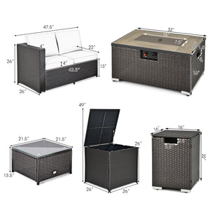4 boxes delivery  arrival time may vary<br>Soft padded cushions for ultimate comfort<br>Remove the cushion covers for easy cleaning<br>40 000 BTU heat output for efficient heating<br>Easy to operate with the simple ignition system<br>Use the fire pit tabl