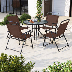 Patio dining set with umbrella is perfect for your patio  lawn and garden<br>Tempered glass tabletop and rustproof frame can stand the test of time<br>The 71" umbrella with strap design for space-saving when not in use<br>Heavy-duty steel frame and breath