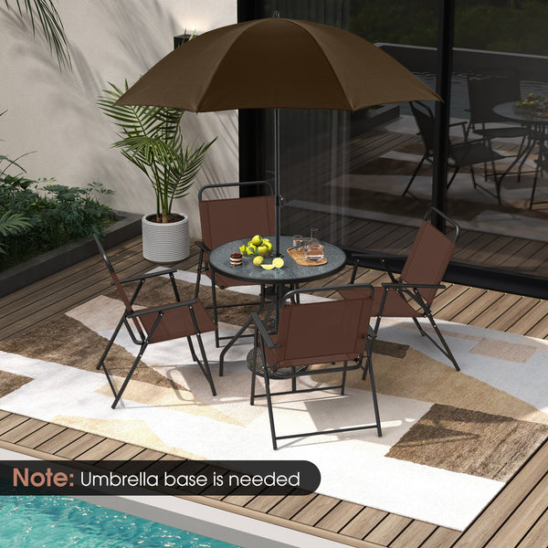 Patio dining set with umbrella is perfect for your patio  lawn and garden<br>Tempered glass tabletop and rustproof frame can stand the test of time<br>The 71" umbrella with strap design for space-saving when not in use<br>Heavy-duty steel frame and breath
