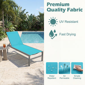 Lightweight and rustproof aluminium frame can stand the test of time<br>Premium fabric is quick-drying  breathable and durable<br>6-position adjustable recliner allows you to set a desired angle<br>This chaise lounge chair can be used completely flat<br>A