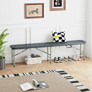 Thickened HDPE seat withstands long-time outdoor use<br>Simple to maintain with the waterproof and smooth bench top<br>Loads up to 1320 lbs with heavy-duty metal frame and joint locks<br>Wood-like texture brings more elegance<br>Compact folding size for s