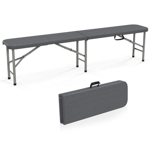 Thickened HDPE seat withstands long-time outdoor use<br>Simple to maintain with the waterproof and smooth bench top<br>Loads up to 1320 lbs with heavy-duty metal frame and joint locks<br>Wood-like texture brings more elegance<br>Compact folding size for s