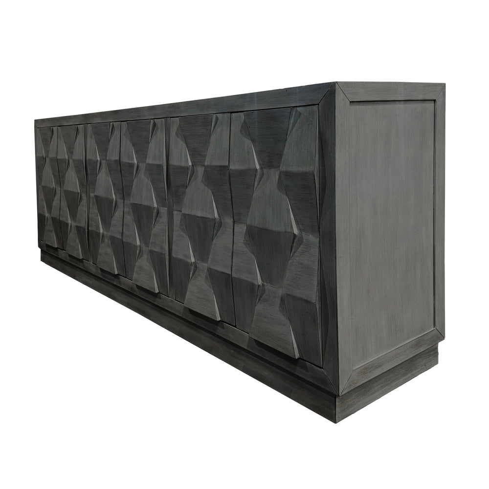 The Cortina console is a must-have for any unique home. It features a distinctive geometric design on the doors and a sturdy base for stability. This console has push-to-open doors for ease of use and is equipped with a hidden drawer and adjustable shelve