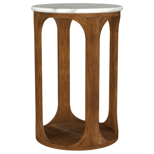 Elevate your living space with this sophisticated side table, blending timeless materials with modern design. Featuring a stunning round genuine marble top, it offers a luxurious surface for displaying decor or holding beverages. The sturdy frame is exper