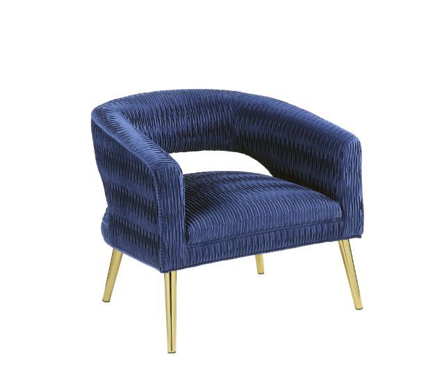 Fill your empty corner with tempting textures and stylish elements. Four splayed legs in a gold finish give the chair a gorgeous glam look. The barrel style backrest provides you a comfortable support and a soft velvet covers all possible contact area. Us