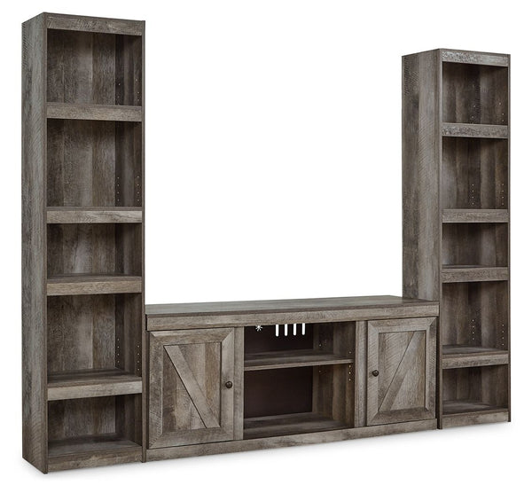 This entertainment center is sure to win your heart with its fresh take on country living. Its crisp, clean and minimalist-chic profile is enriched with a gray finish, striking replicated oak grain and thick plank styling for that much more authentic char