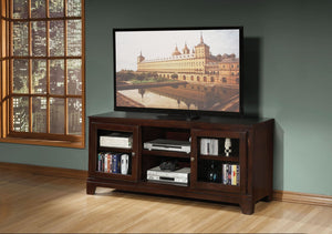 The Halden TV stand transitional style will blend masterfully in your living room area. The storage feature offers plenty of space to keep your entertainment components: two glass doors, and two media compartments. Carefully constructed from selected wood