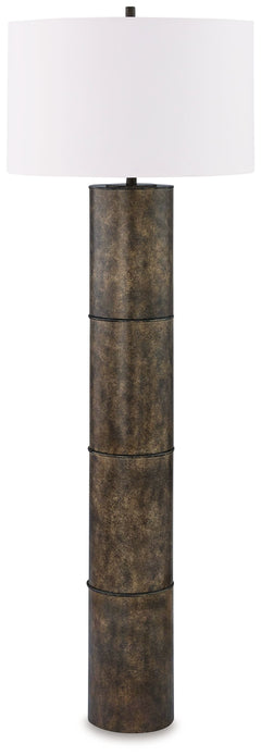 Experience the sophisticated touch of modern design in a whole new light. A dark antiqued bronze-tone finish on this metal floor lamp adds sleek refinement, allowing you to highlight your home with understated elegance. This bright idea is the right idea.