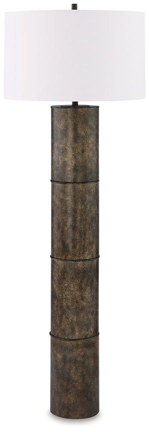 Experience the sophisticated touch of modern design in a whole new light. A dark antiqued bronze-tone finish on this metal floor lamp adds sleek refinement, allowing you to highlight your home with understated elegance. This bright idea is the right idea.