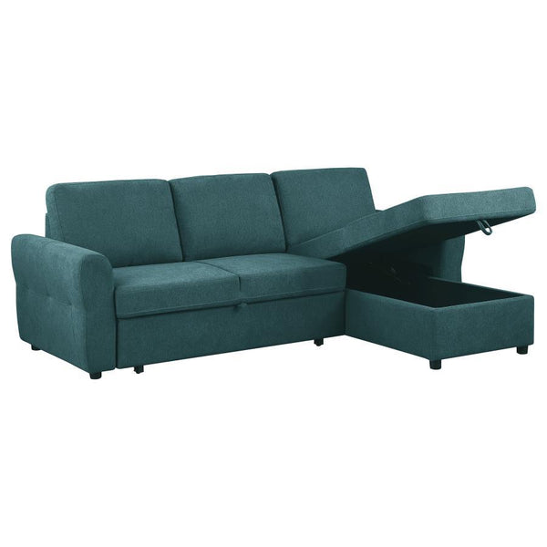 Samantha - Upholstered Storage Sleeper Sectional Sofa - Teal