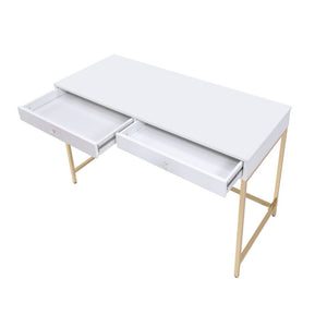 Ottey - Desk - White High Gloss & Gold