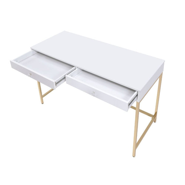 Ottey - Desk - White High Gloss & Gold