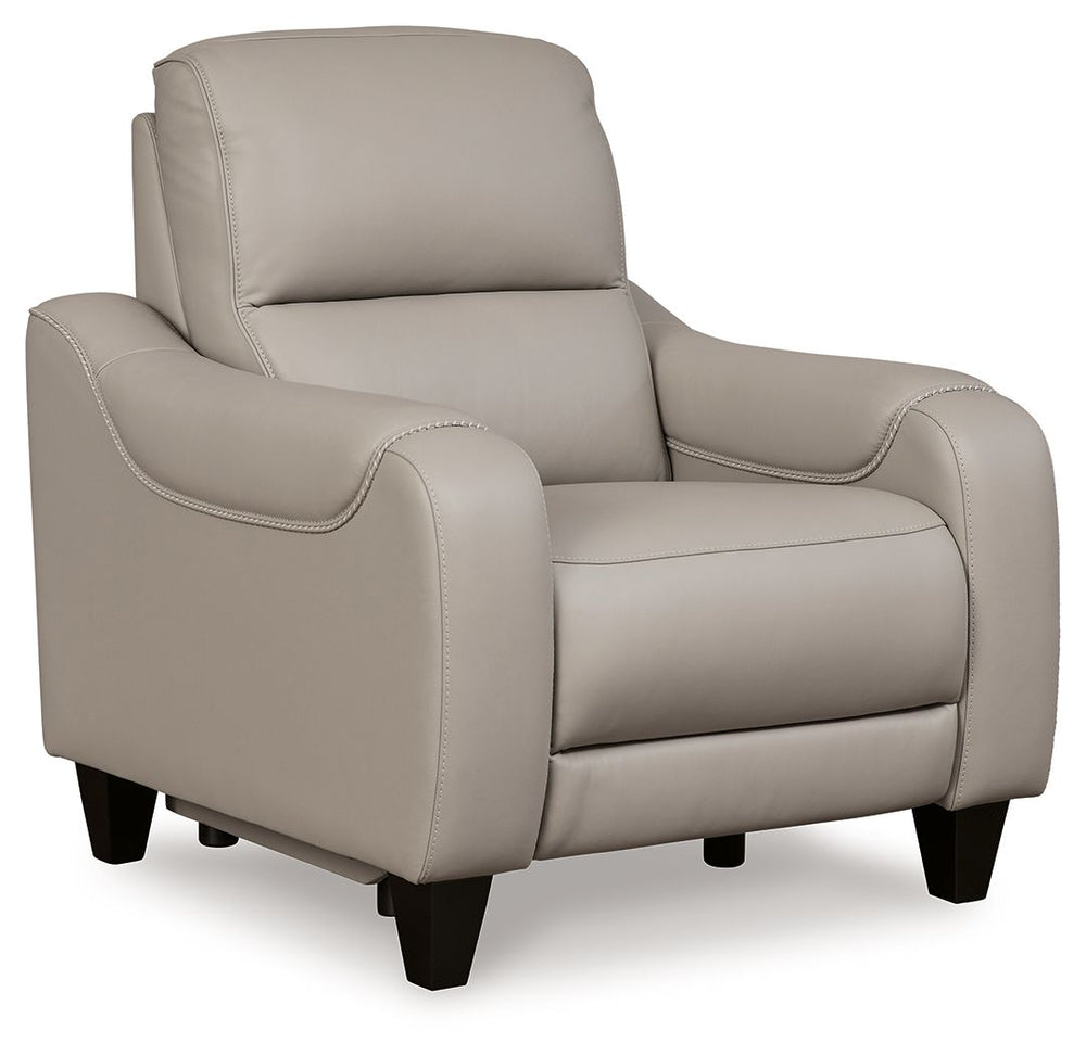 This power recliner puts a sleek twist on laid-back living. It satisfies your desire for comfort without being bulky in design, thanks to subtly incorporated one-touch reclining and adjustable headrests. With chic exposed legs and stunning stitching detai