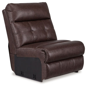 This armless recliner is made with faux leather upholstery. Pairs with other items in the series to make a sectional.<br/><br/><b>Product Features</b><ul><li>Compatible with other 42702 items, sold separately</li></ul><br/>