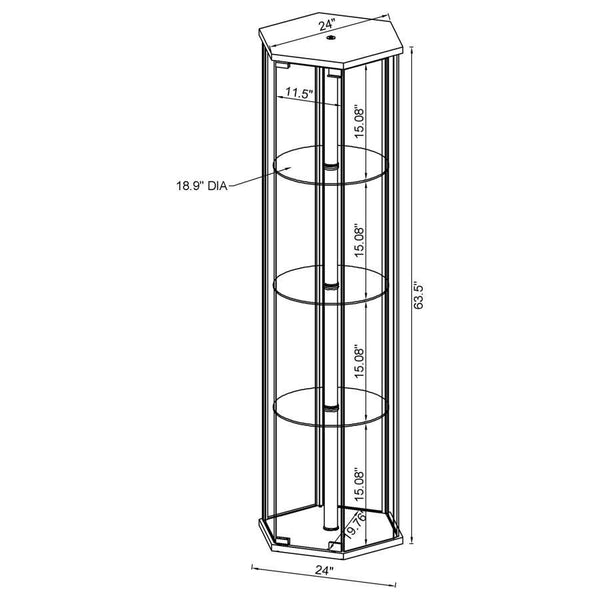 Zahavah - 4-Shelf Hexagonal Clear Glass Curio Cabinet - Black
