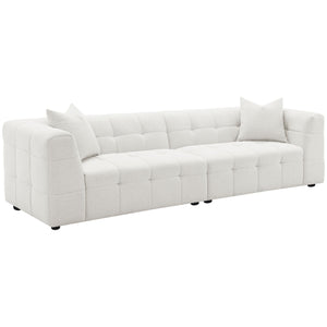 Introduce a touch of playful sophistication to your living space with this extra long 114-inch sofa. Designed for those who appreciate both style and comfort, this extra long sofa features fun geometric details, a detailed grid tufted design, and soft tex