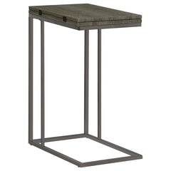 This versatile C-table combines functionality and sleek design, perfect for modern living spaces. Crafted with an engineered wood top featuring a scratch-resistant laminate veneer, it offers durability and style. The top folds out, providing expanded surf