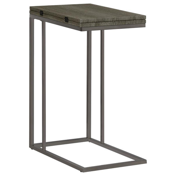 This versatile C-table combines functionality and sleek design, perfect for modern living spaces. Crafted with an engineered wood top featuring a scratch-resistant laminate veneer, it offers durability and style. The top folds out, providing expanded surf