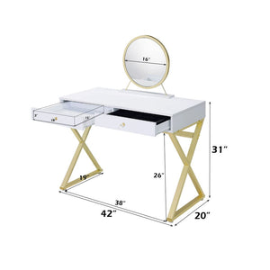 Coleen - Vanity Desk - White & Gold Finish