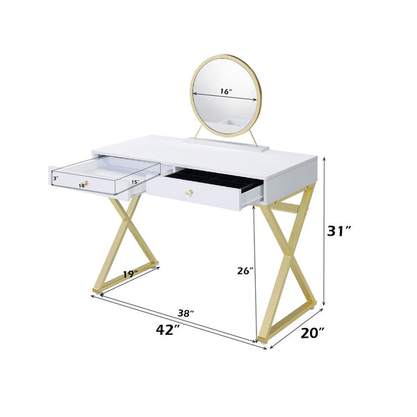 Coleen - Vanity Desk - White & Gold Finish