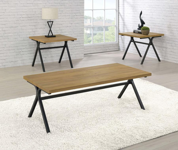 the tabletops are finished in a golden oak color. Meanwhile