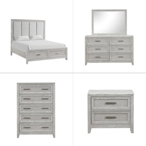 Discover the Fiona 5 Piece Bedroom Set, a collection that promises both style and functionality for your sanctuary. This suite features a storage bed with a plush upholstered headboard, designed for ultimate comfort and convenience. The suite is complemen